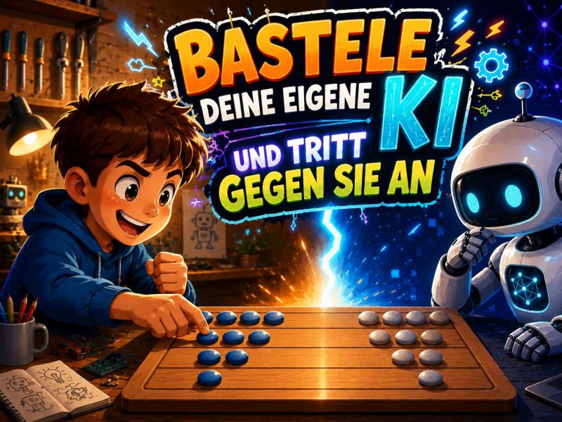 Kind spielt gegen Roboter